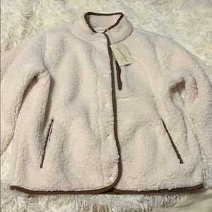 Cream with Tan Detailing Plush Sherpa Jacket